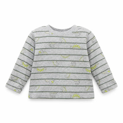Front view of George Baby Grey Striped Basic T-Shirt, size 0-3, Months