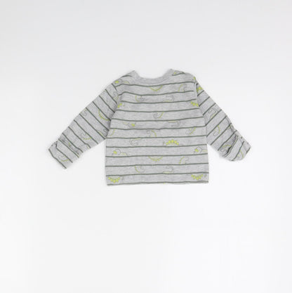Back view of George Baby Grey Striped Basic T-Shirt, size 0-3, Months