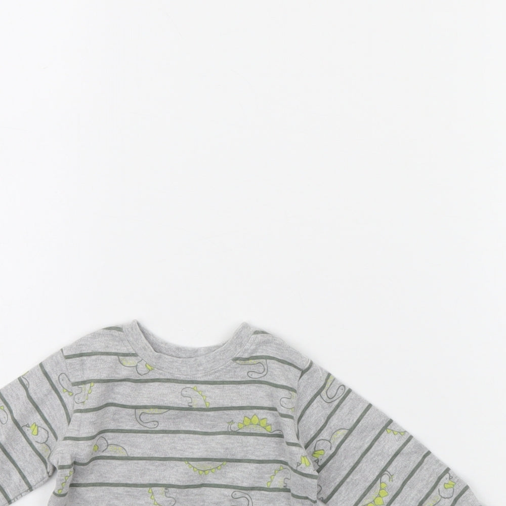 Close-up detail of George Baby Grey Striped Basic T-Shirt, size 0-3, Months