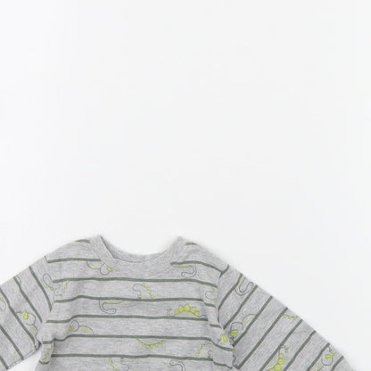 Close-up detail of George Baby Grey Striped Basic T-Shirt, size 0-3, Months