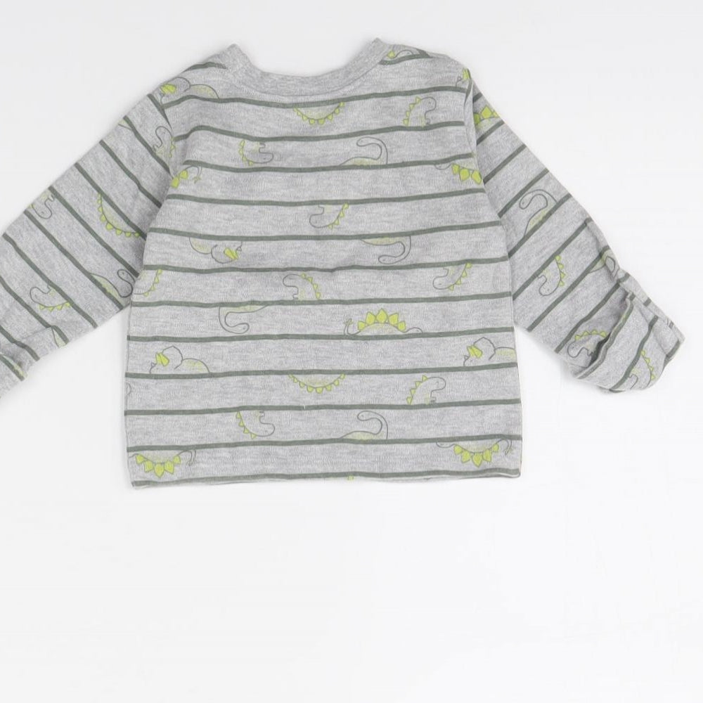 Brand and care label for George Baby Grey Striped Basic T-Shirt, size 0-3, Months