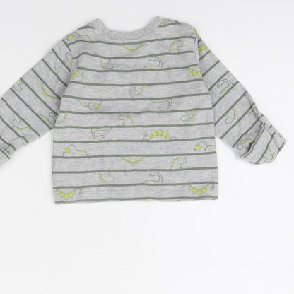 Brand and care label for George Baby Grey Striped Basic T-Shirt, size 0-3, Months