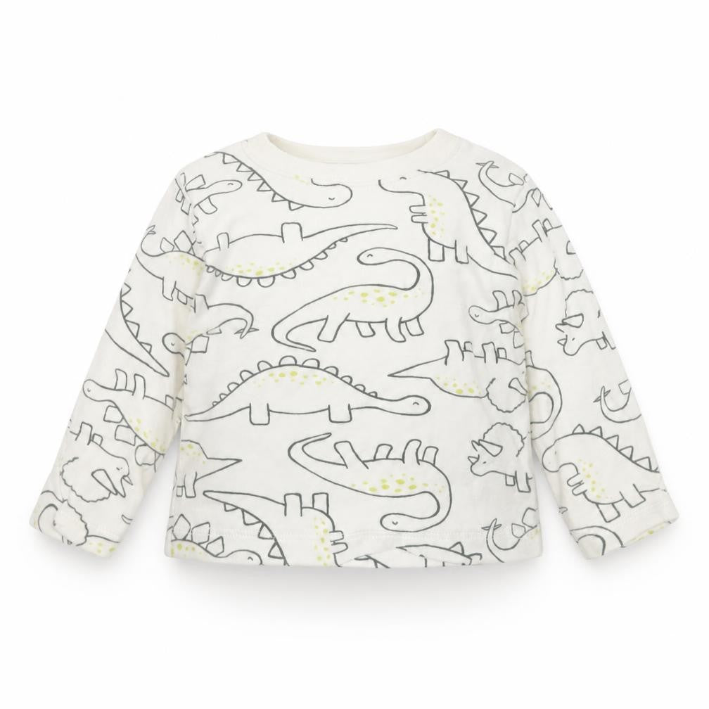 Front view of George Baby Ivory Animal Print Basic T-Shirt, size 0-3, Months - Dinosaur