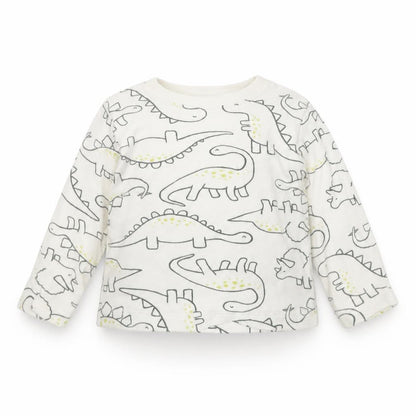Front view of George Baby Ivory Animal Print Basic T-Shirt, size 0-3, Months - Dinosaur