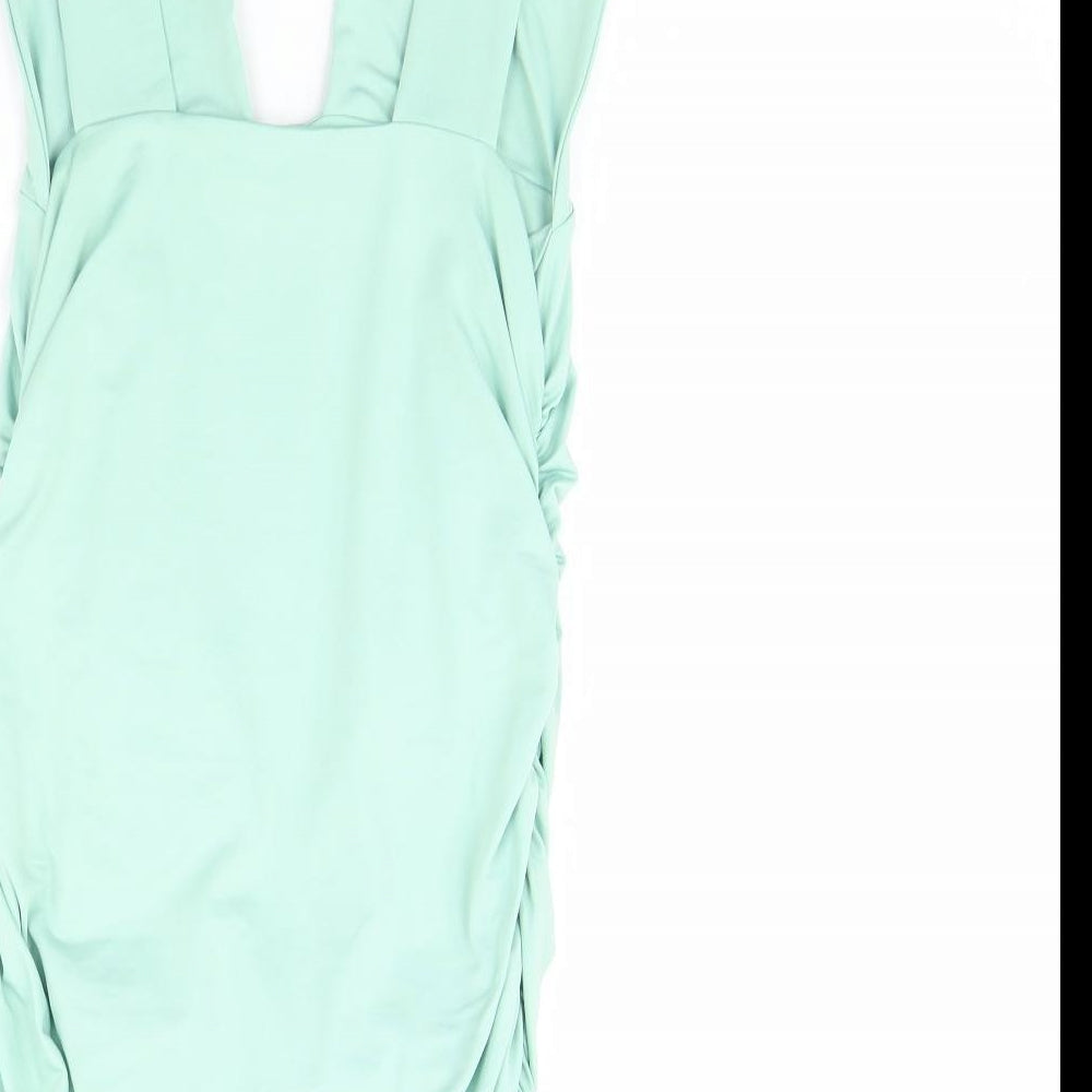 Brand and care label for Blush mark women’s green bodycon, size L
