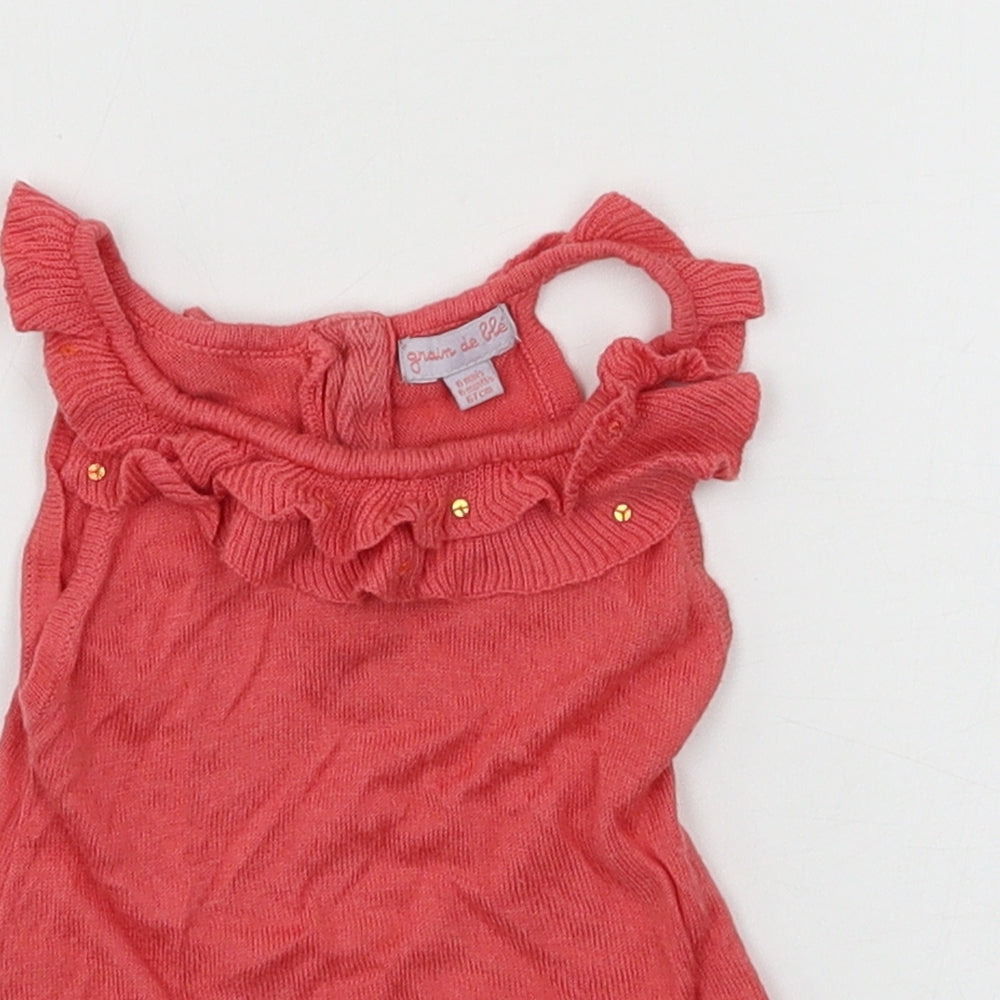 Close-up detail of grain de ble girls’ pink jersey basic tank, size 6, years
