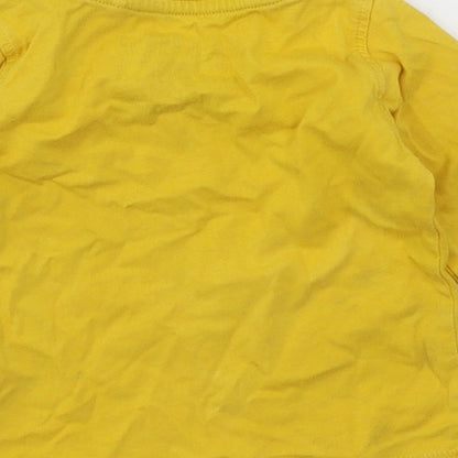 Brand and care label for Next boys’ yellow jersey basic t-shirt, size 3-6, months