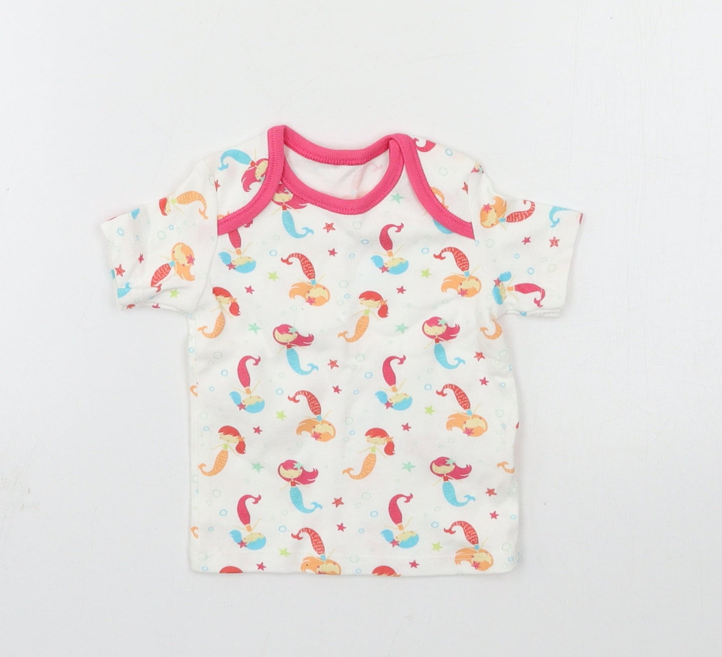 F&F Girls White Geometric Jersey Basic T-Shirt Size 0-3 Months  - Mermaid