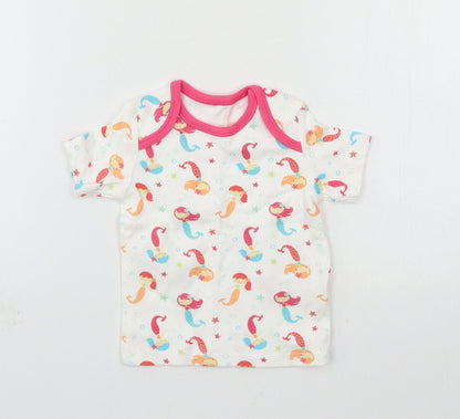 F&F Girls White Geometric Jersey Basic T-Shirt Size 0-3 Months  - Mermaid