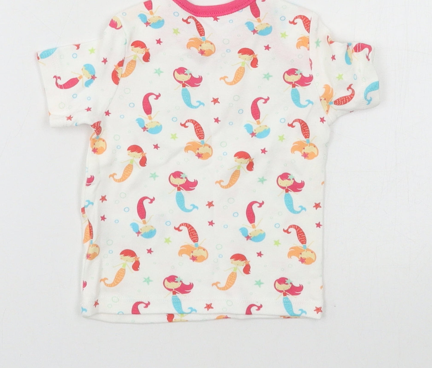 F&F Girls White Geometric Jersey Basic T-Shirt Size 0-3 Months  - Mermaid
