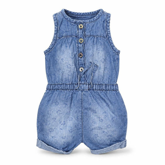 Front view of F&F girls’ blue damask babygrow one-piece, size 3-6, months