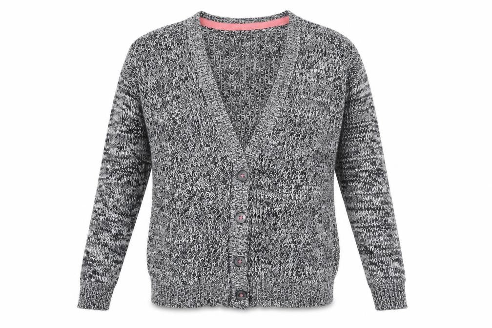 Front view of F&F women’s black knit cardigan jumper, size UK 6