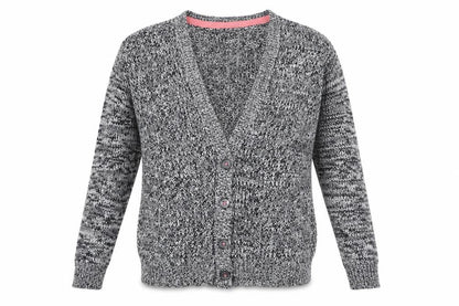 Front view of F&F women’s black knit cardigan jumper, size UK 6