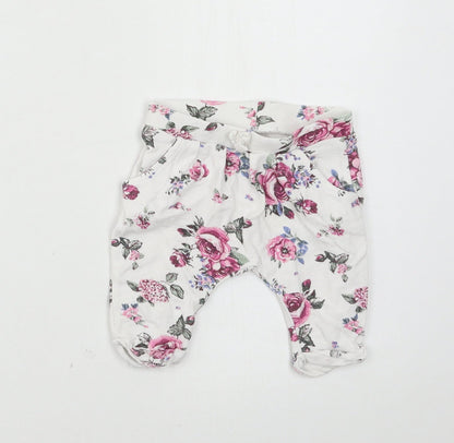 Nutmeg Girls White Floral Jersey Jogger Trousers Size 0-3 Months