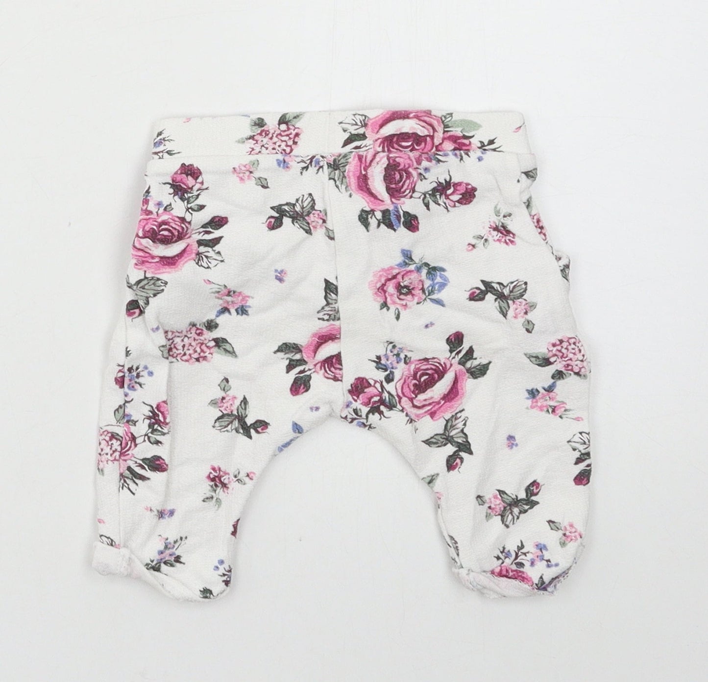 Nutmeg Girls White Floral Jersey Jogger Trousers Size 0-3 Months
