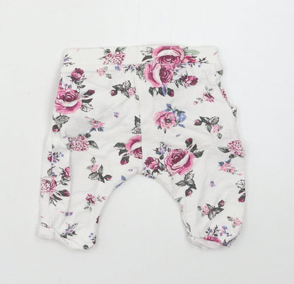 Nutmeg Girls White Floral Jersey Jogger Trousers Size 0-3 Months