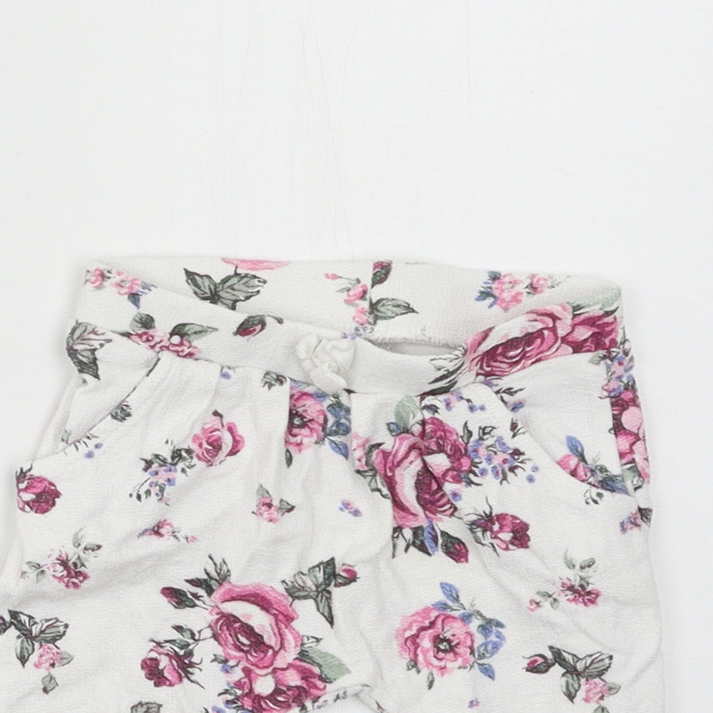 Nutmeg Girls White Floral Jersey Jogger Trousers Size 0-3 Months