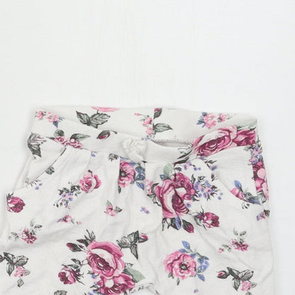 Nutmeg Girls White Floral Jersey Jogger Trousers Size 0-3 Months