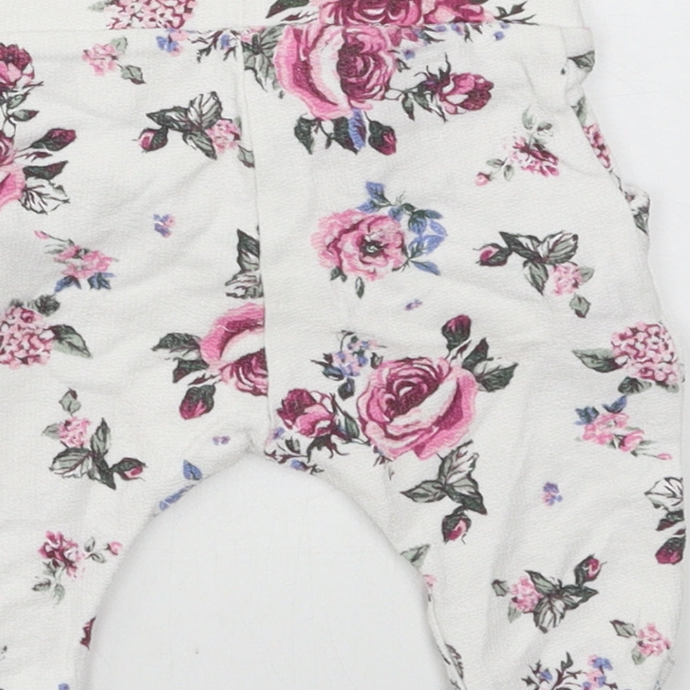 Nutmeg Girls White Floral Jersey Jogger Trousers Size 0-3 Months