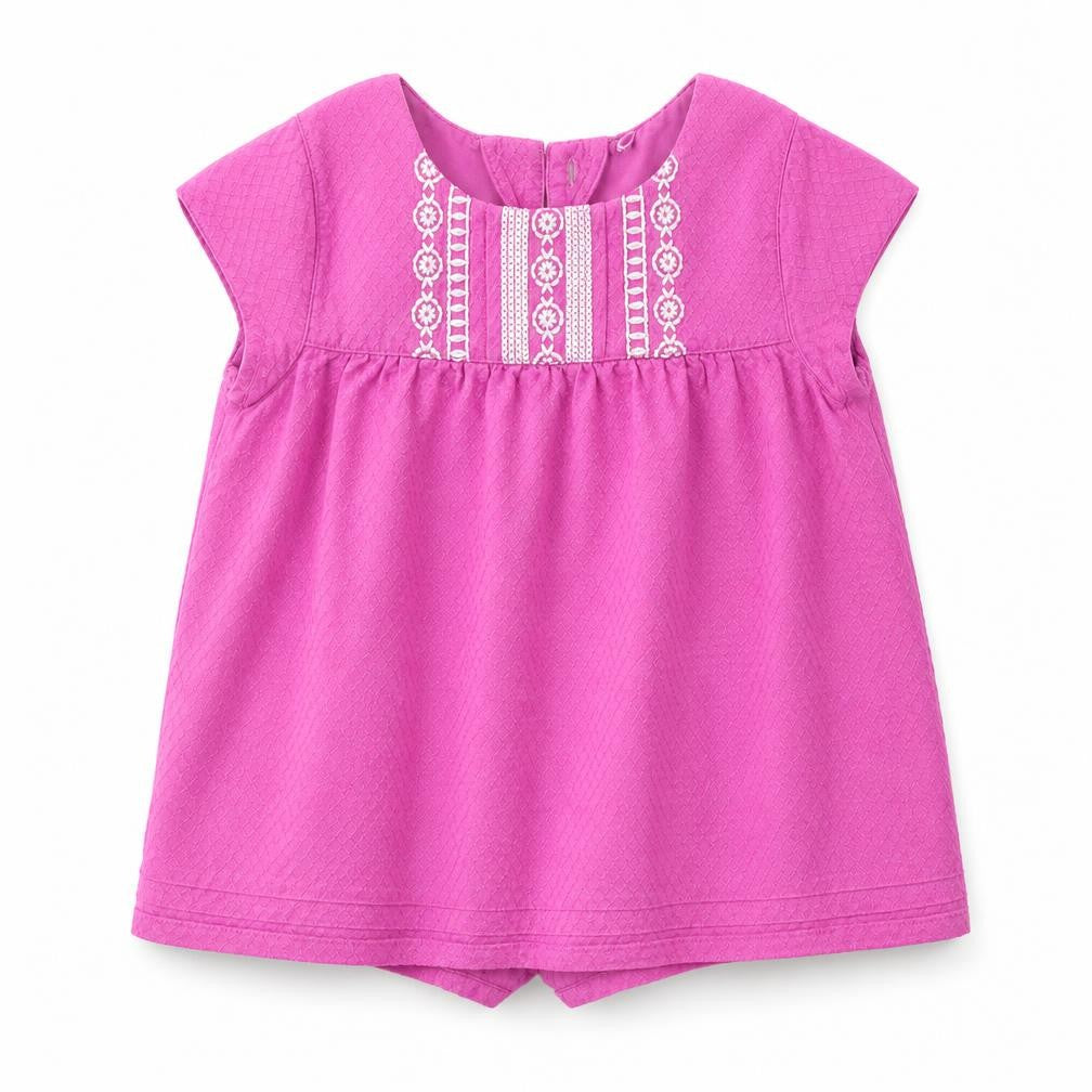 Front view of Nutmeg girls’ purple a-line, size 3-6, months