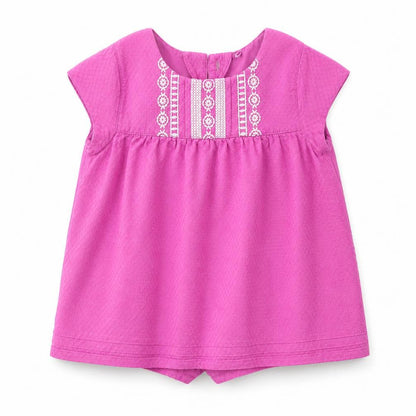 Front view of Nutmeg girls’ purple a-line, size 3-6, months