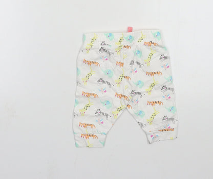 F&F Baby White Geometric Jersey Jogger Trousers Size 0-3 Months