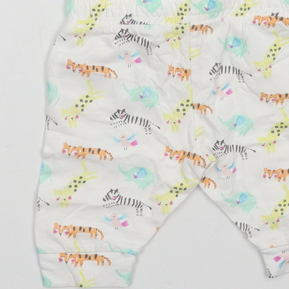 F&F Baby White Geometric Jersey Jogger Trousers Size 0-3 Months