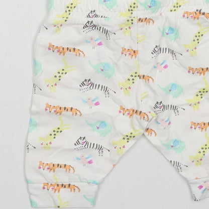 F&F Baby White Geometric Jersey Jogger Trousers Size 0-3 Months