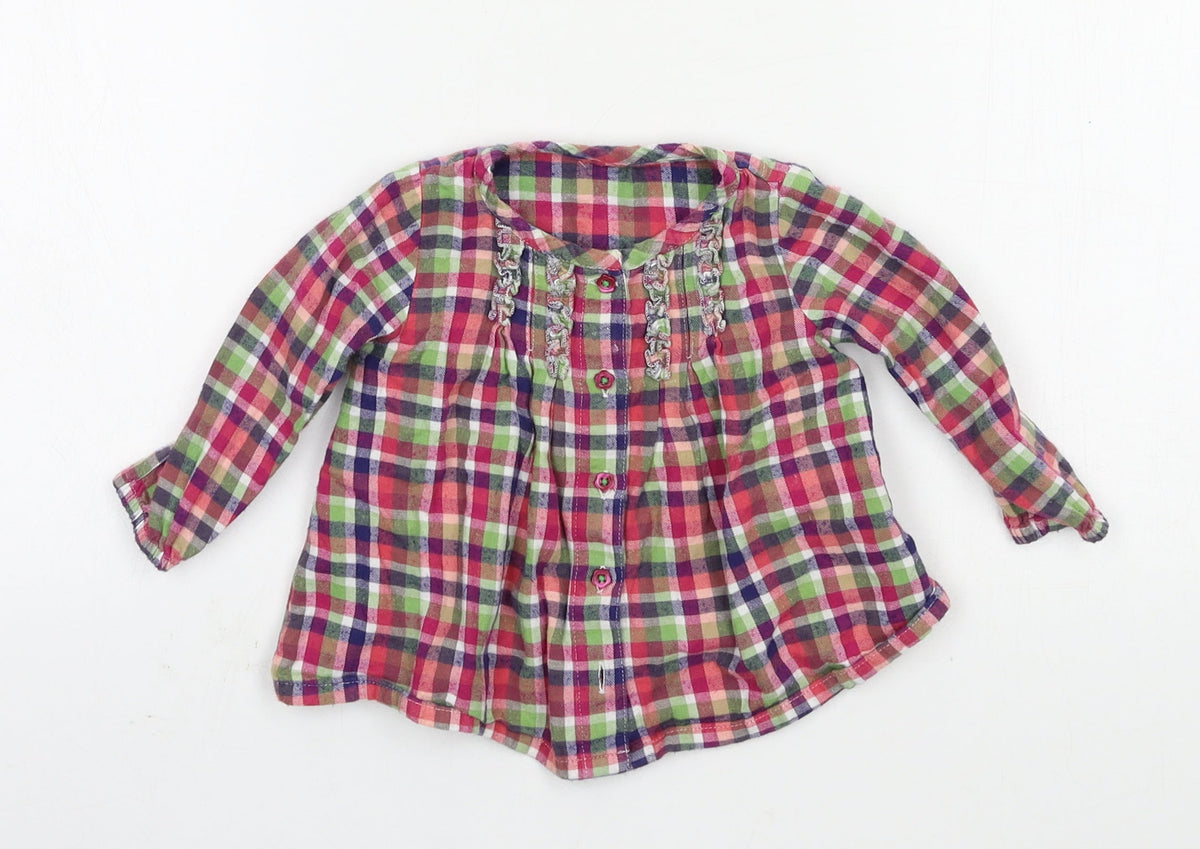 Front view of Marks & Spencer girls’ multicoloured check basic button-up, size 3-6, months