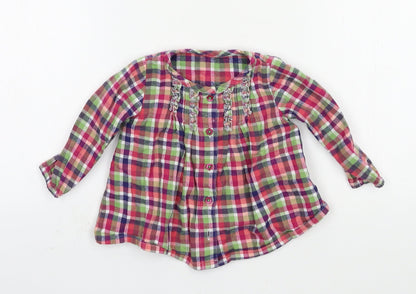 Front view of Marks & Spencer girls’ multicoloured check basic button-up, size 3-6, months