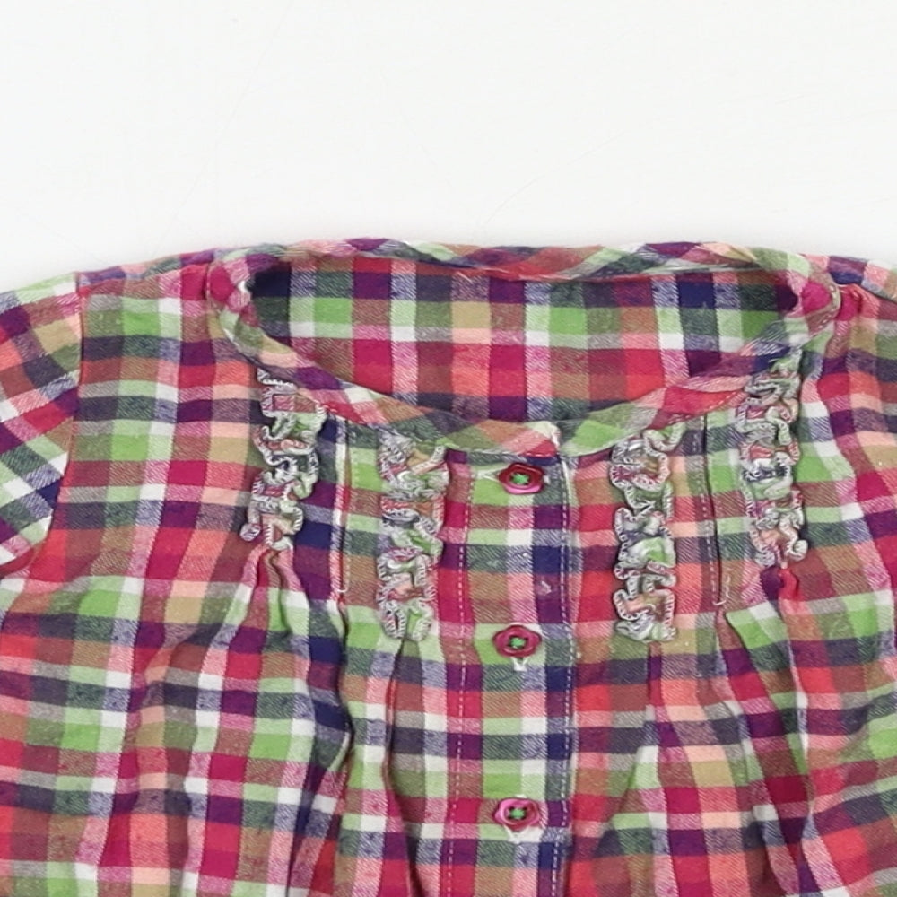 Close-up detail of Marks & Spencer girls’ multicoloured check basic button-up, size 3-6, months