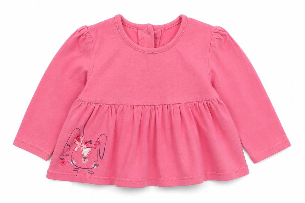 Front view of Early Days girls’ pink geometric jersey basic t-shirt, size 3-6, months - rabbit