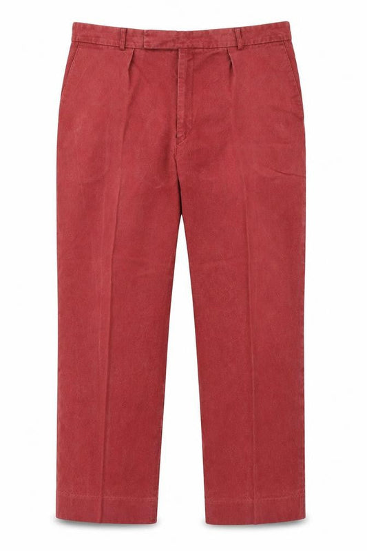 Front view of Cuney Crewman men’s red chino trousers, size 30, in, 28-inch leg