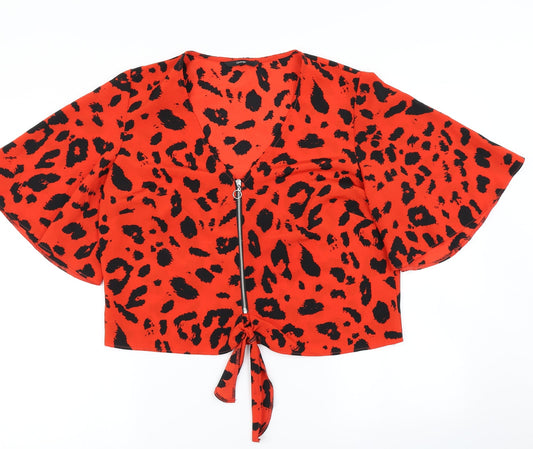 George Womens Red Animal Print  Cropped Blouse Size 14  - Tie Front