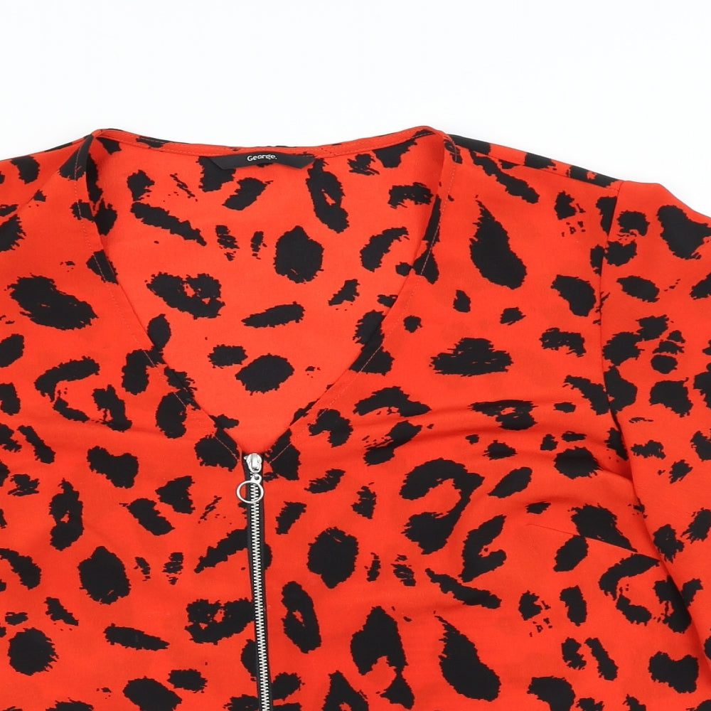 George Womens Red Animal Print  Cropped Blouse Size 14  - Tie Front