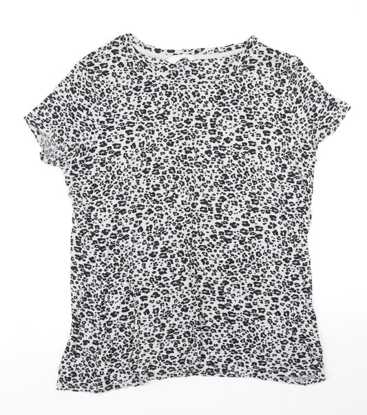 M&S Womens Grey Animal Print  Basic T-Shirt Size 14