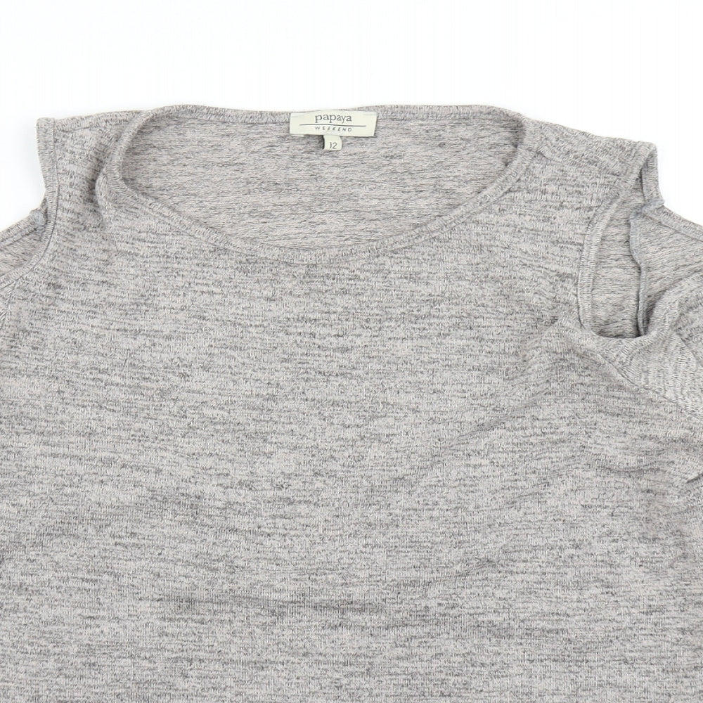 Papaya Womens Grey   Basic T-Shirt Size 12  - Cold shoulder