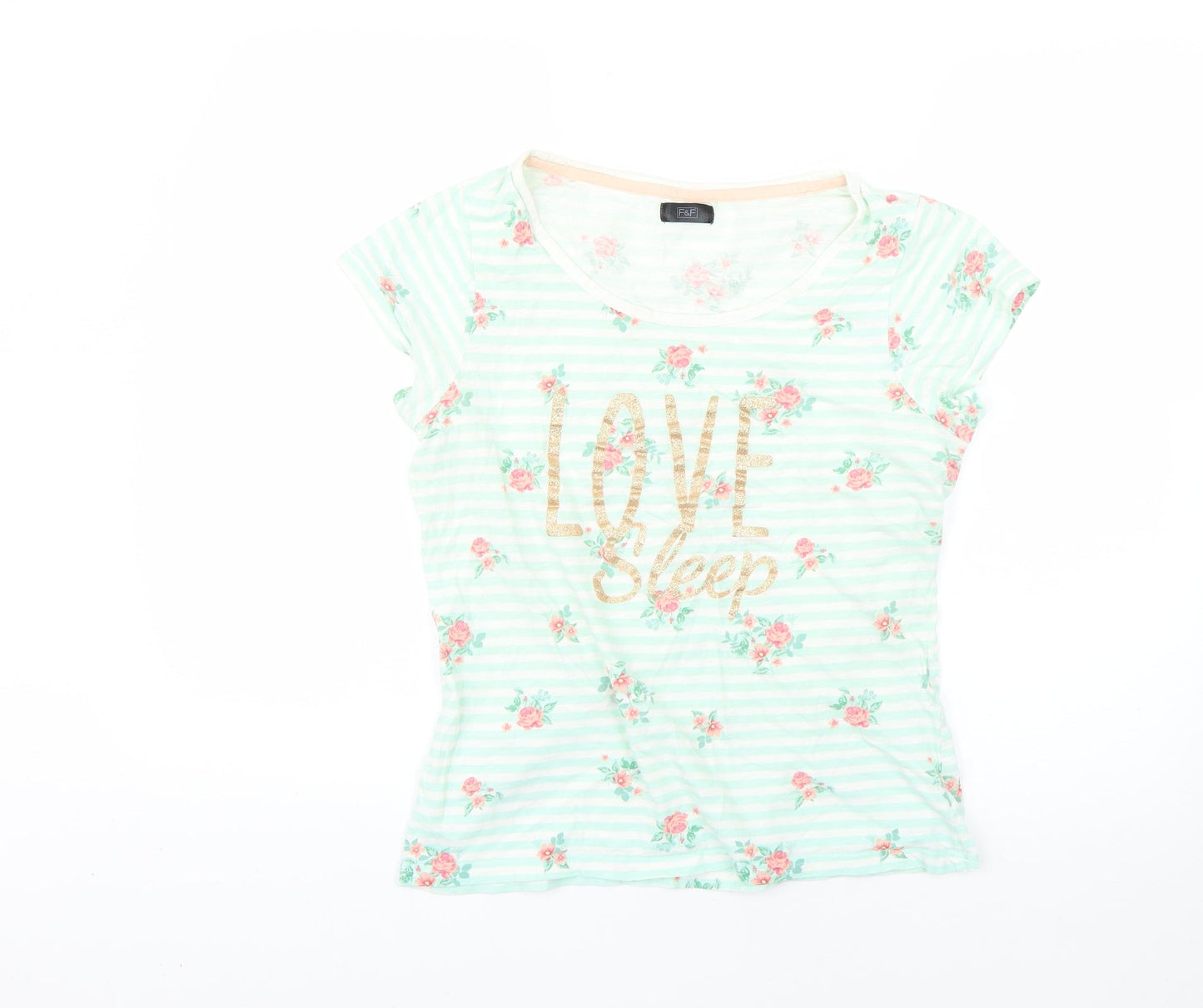 F&F Womens Green Floral  Basic T-Shirt Size 8