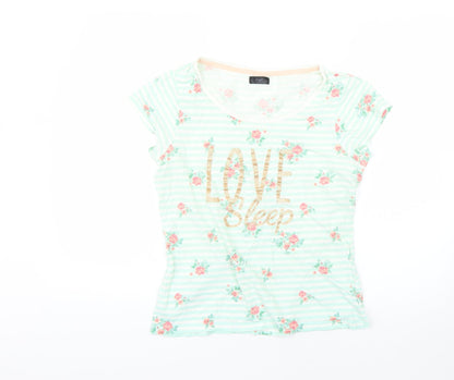 F&F Womens Green Floral  Basic T-Shirt Size 8