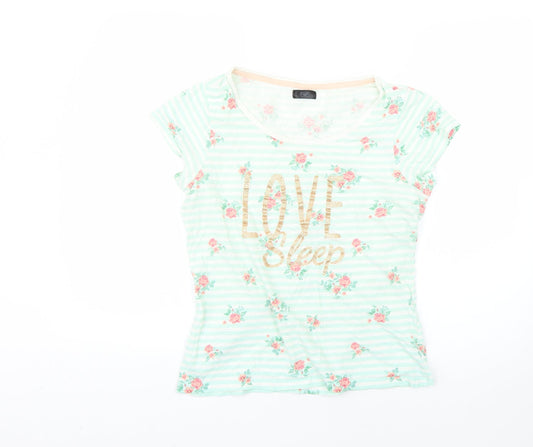 F&F Womens Green Floral  Basic T-Shirt Size 8