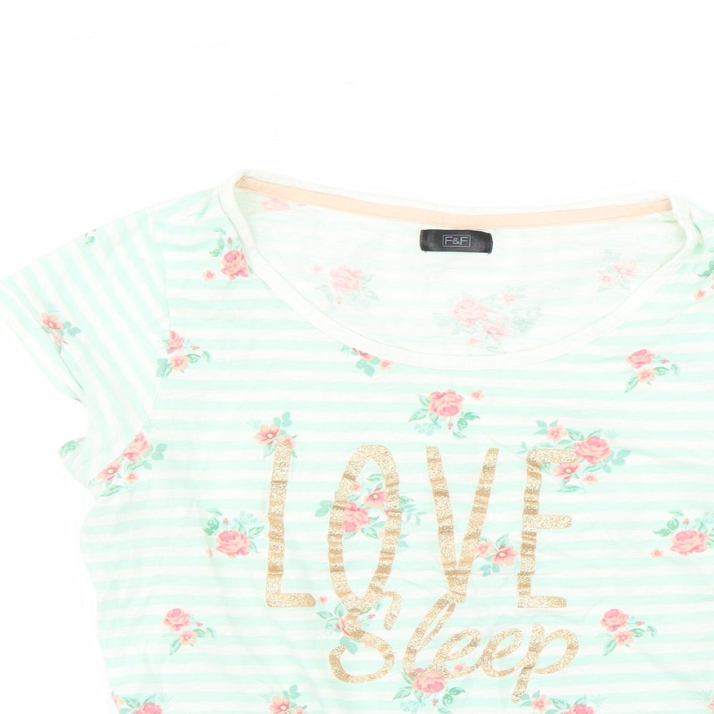 F&F Womens Green Floral  Basic T-Shirt Size 8