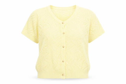 Front view of Atmosphere women’s yellow cardigan jumper, size UK 10