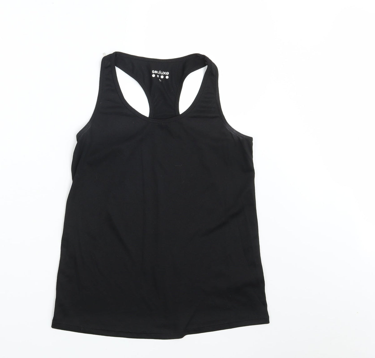 Front view of Souluxe women’s black basic tank, size S