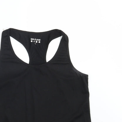 Close-up detail of Souluxe women’s black basic tank, size S