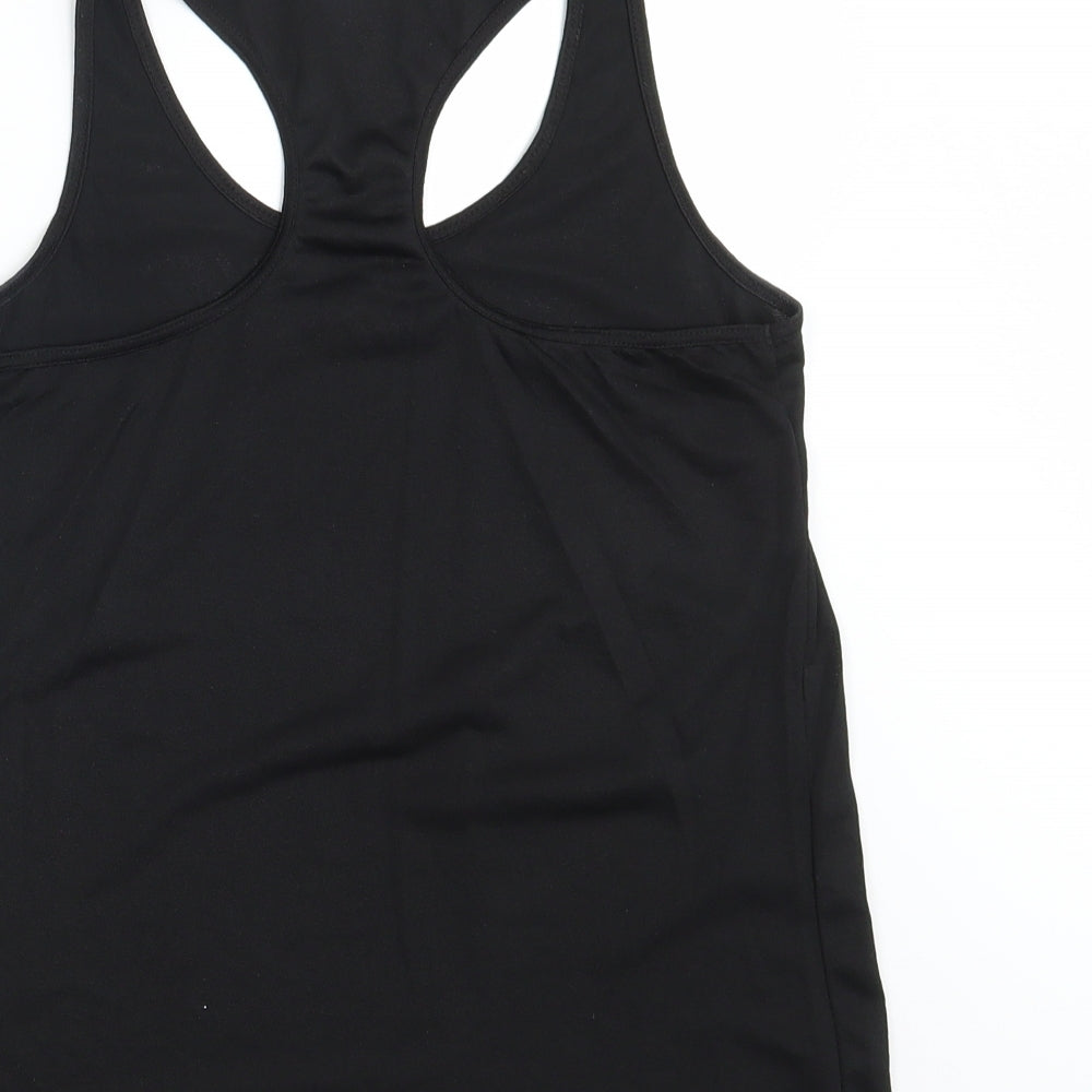 Brand and care label for Souluxe women’s black basic tank, size S