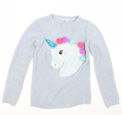M & Co. Girls Blue   Pullover Jumper Size 11-12 Years  - Unicorn