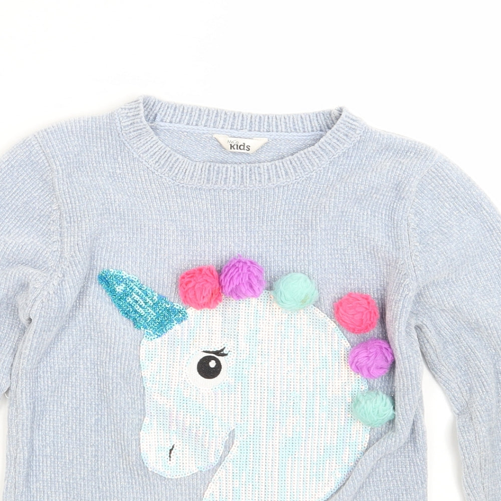 M & Co. Girls Blue   Pullover Jumper Size 11-12 Years  - Unicorn