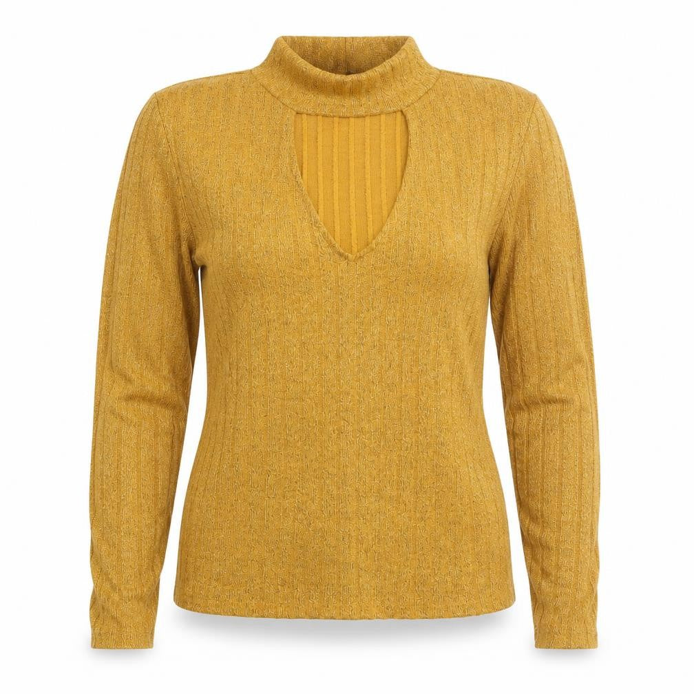 Front view of H&M women’s gold pullover sweatshirt, size S
