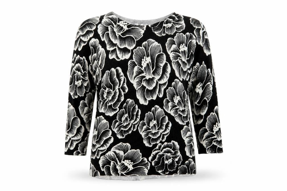 Front view of Papaya women’s black floral jumper, size UK 8