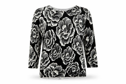 Front view of Papaya women’s black floral jumper, size UK 8